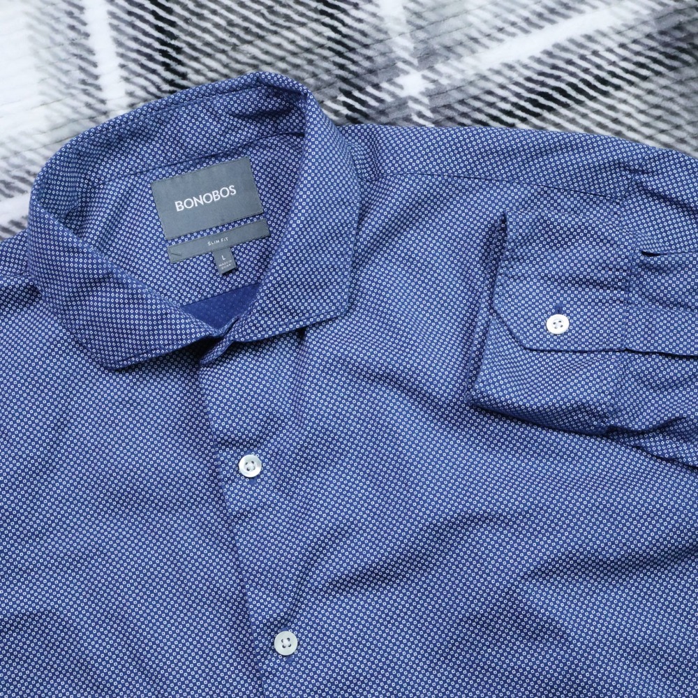 Bonobos Slim Fit Blue White Micro Print Button Down Shirt Large